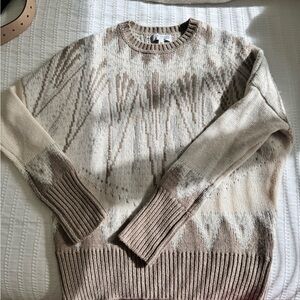 ADAM LIPPES COLLECTIVE Fair Isle Crew Neck Sweater Cream Tan